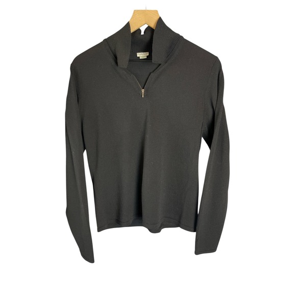 GRAETTA GARBO Black 100% Wool Half Zip Mock Neck Sweater...